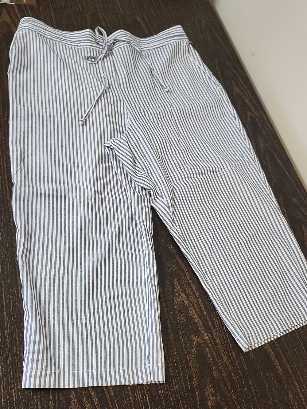 Per Se Size XL Striped Linen Cotton Blend Cropped Pants